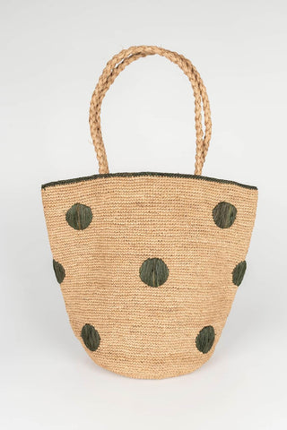 Bolso Bréval rafia con lunares verde oliva