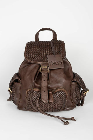 Mochila Vael em pele entrançada castanha
