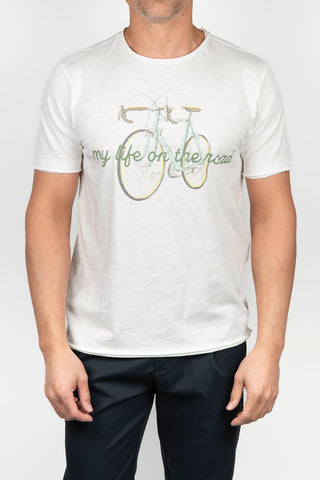 Camiseta GUY blanca con ilustración de bicicleta