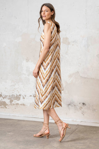 VESTIDO TIRANTE ESPIGA BEIGE Y BLANCO