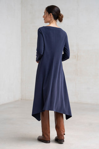 VESTIDO ESCOTE ASIMÉTRICO MARINO