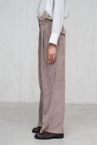 PANTALON ANCHO PANA PLIEGUE DENLANTERO MARRON