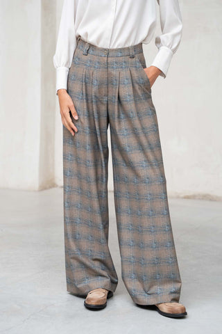 PANTALON ANCHO DOBLE PLIEGUE VERDE Y GRIS