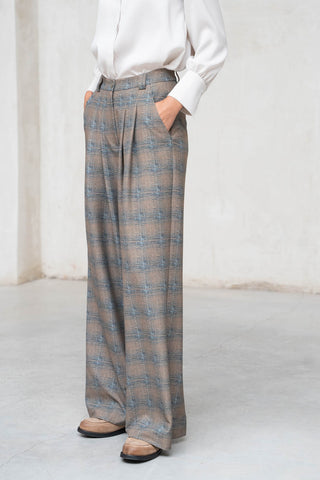 PANTALON ANCHO DOBLE PLIEGUE VERDE Y GRIS