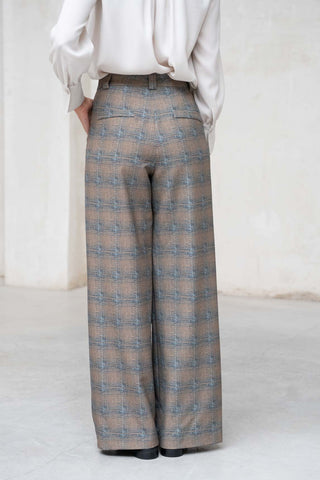 PANTALON ANCHO DOBLE PLIEGUE VERDE Y GRIS