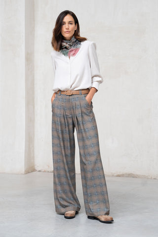 PANTALON ANCHO DOBLE PLIEGUE VERDE Y GRIS