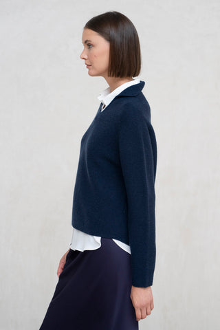 JERSEY LANA Y CASHMERE CUELLO SUBIDO MARINO