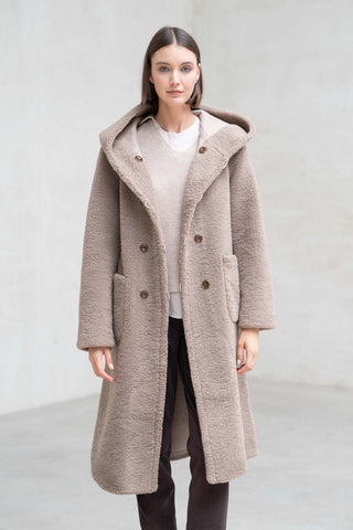 ABRIGO LARGO CAPUCHA REVERSIBLE TOSTADO