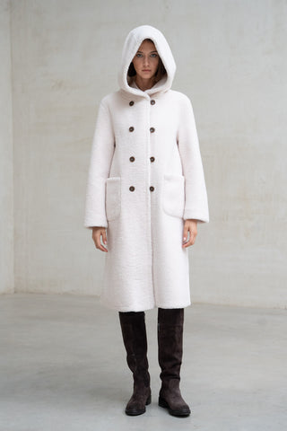 ABRIGO LARGO CAPUCHA REVERSIBLE CRUDO