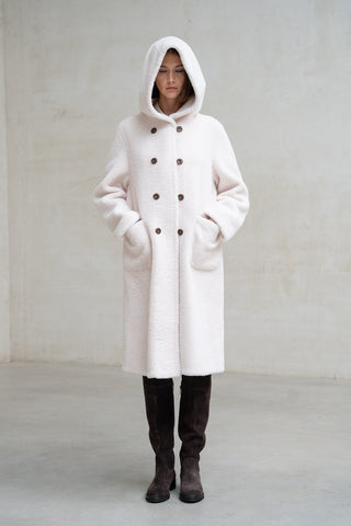 ABRIGO LARGO CAPUCHA REVERSIBLE CRUDO