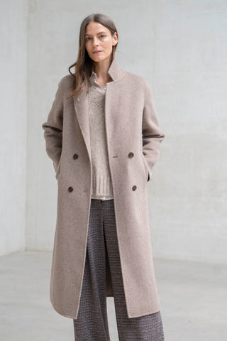 ABRIGO LARGO PAÑO SOLAPAS TOSTADO