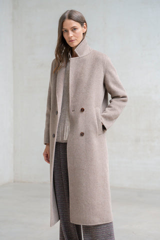 ABRIGO LARGO PAÑO SOLAPAS TOSTADO