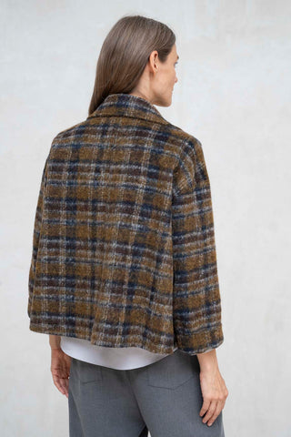 ABRIGO AREZZO CORTO SOLAPAS CUADROS MOSTAZA