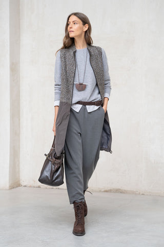 CHALECO MANTOVA LARGO DOS TEJIDOS GRIS