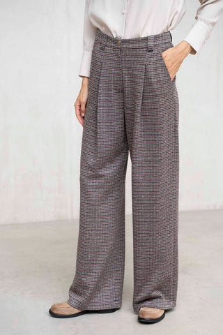 PANTALÓN VERONA ANZCHO PINZA CUADROS BURDEOS