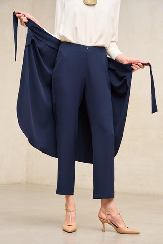 Navy Blue Cunde Trousers with Overlay Skirt