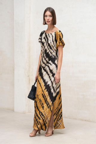 Vestido Yungle estampado mostaza y negro